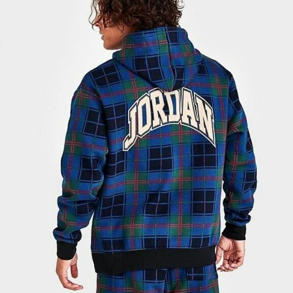 Nike Air Jordan Essential Plaid Blue Holiday Hoodie Men's Size XL